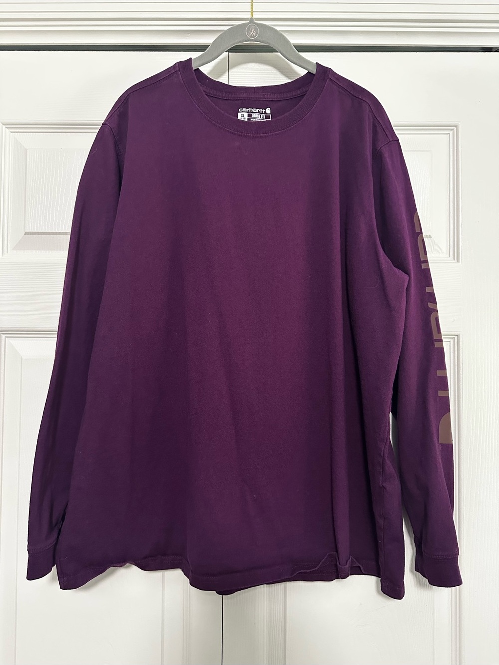 Carhartt Loose Fit Workwear Logo Long-Sleeve T-Shirt in Dark Purple Size XL VGUC